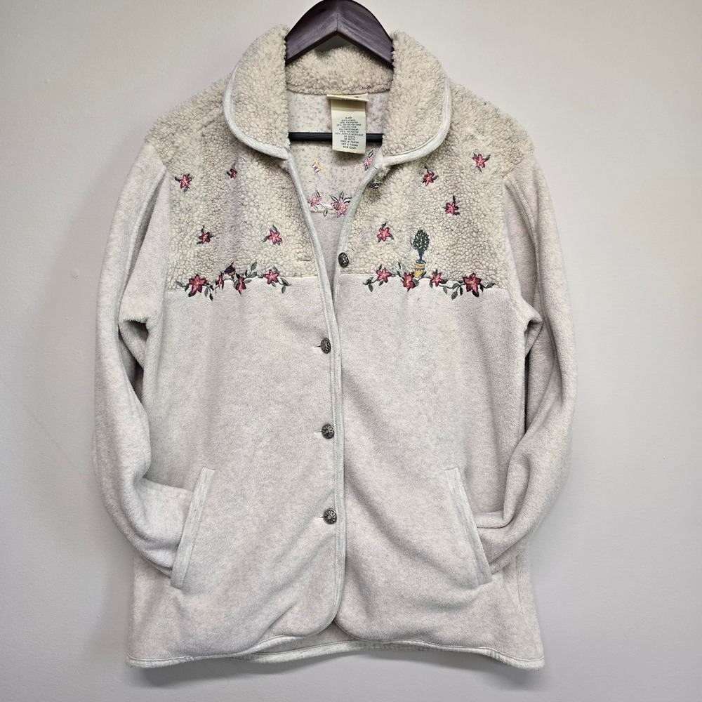 Northern Reflections Fleece Jacket Womens Small Cream‎ Floral Sherpa Cottagecore